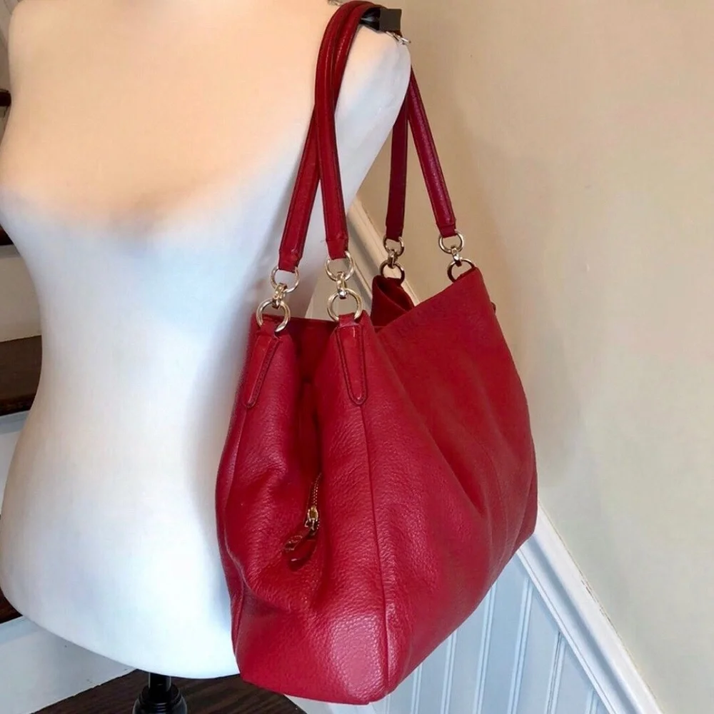 COACH Madison Phoebe Red Lining & Tumbled Red Leather Bag 3 Compartment Interior